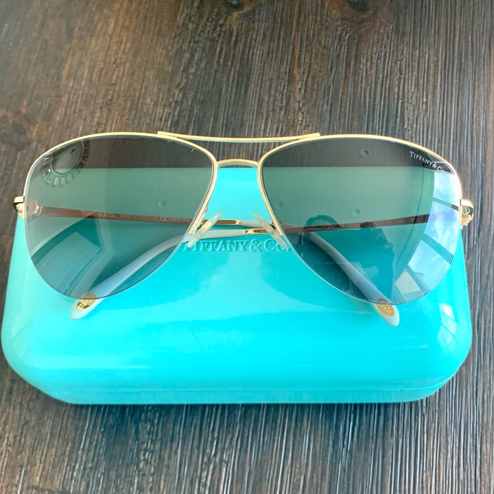 Tiffany & Co Heart Turquoise Blue Aviator Gold Sunglasses
